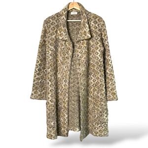 LINDA LUNDSTROM Vintage Open Front Cardigan Coatigan Wool Blend w/ Pockets
